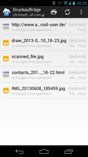 In der App sehen Sie Ihre abgeschlossenen und anstehenden Druckaufträge.