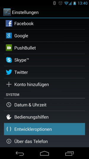 Erst dann finden Sie die Entwickleroptionen bei Handys mit Android 4.2.