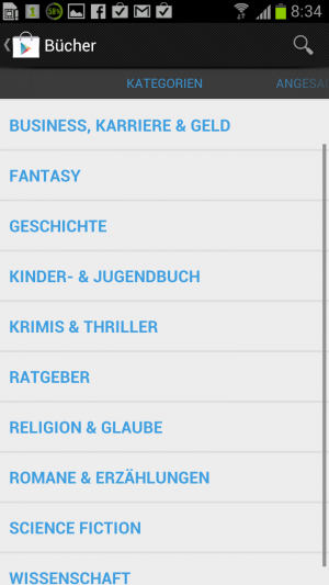 Abbildung 3: Alle Titel sind in Kategorien einsortiert. Die Menüführung im Browser hat uns besser gefallen als in Google Play.