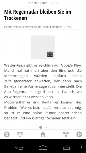 Abbildung 5: Ohne Netzwerkverbindung sehen Sie keine Bilder zu den gespeicherten Artikeln.