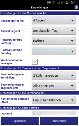 Abbildung 8: Im Einstellungsmenü bietet Business Calendar unzählige Anpassungsmöglichkeiten.