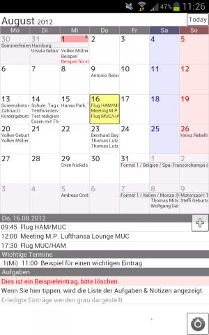 Abbildung 9: Jorte integriert Terminübersicht, Tagestermine und Aufgaben in einer Ansicht.