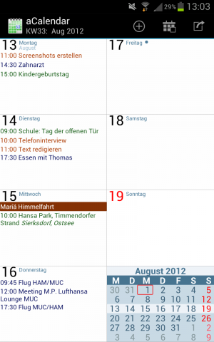 Abbildung 13: aCalendar überzeugt durch seine intuitive Benutzeroberfläche.