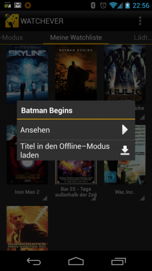 Abbildung 7: Auch in der Handy-Variante der App lassen sich Filme für später herunterladen.