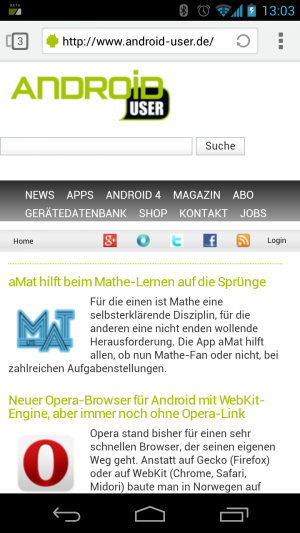 Abbildung 2: Webseiten werden vom Next Launcher auch auf einem älteren Androiden schnell aufgebaut.