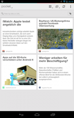 Abbildung 4: Gespeicherte Artikel können Sie in Pocket - Read it later in übersichtlicher Darstellung jederzeit offline lesen.