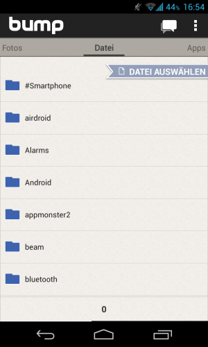 Abbildung 3: Im Unterschied zu Android Beam lassen sich via Bump beliebige Dateien übertragen.