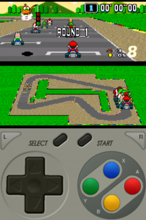 Abbildung 10: SuperGNES blendet am unteren Rand ein GamePad ein, das auch gleichzeitig zur Steuerung dient.