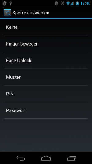 Abbildung 3: Android bietet verschiedene Entsperr-Methoden an. Face Unlock gibt es jedoch erst ab Android 4.0.