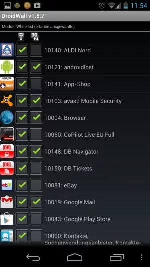 Abbildung 4: Die Firewall DroidWall ist ein übersichtliches und zuverlässiges Programm, das den Internetverkehr steuert.