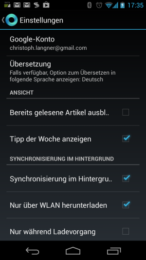 Abbildung 9: In der Grundeinstellung ist der Hintergrunddienst von Currents jedoch nur bei WLAN aktiv.