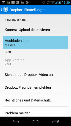 Abbildung 14: Erst in den Einstellungen können Sie Dropbox auch bei einer UMTS-Verbindung tätig werden lassen.
