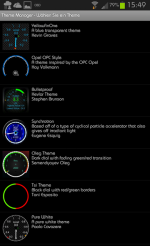 Abbildung 5: Personalisieren Sie Ihren eigenen Bordcomputer auf dem Smartphone, in dem Sie sich ein Theme herunterladen oder gar eigene Themes entwickeln.