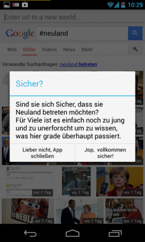 Eine zusätzliche Sicherheitsabfrage verhindert, dass Sie per Zufall im Internet landen.