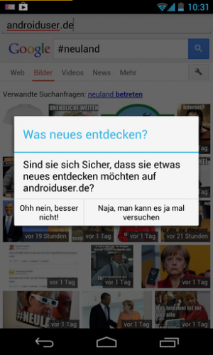Sie können mit dem neuen Browser auch die Android-User-Webseite besuchen.