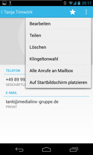 Abbildung 2: Seit Android 4.1 befindet sich die Klingelton-Auswahl direkt im Kontextmenü.