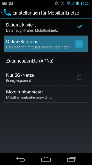 Abbildung 1: Daten-Roaming sollte im Ausland nur dann aktiv sein, wenn Sie Internet dringend brauchen.