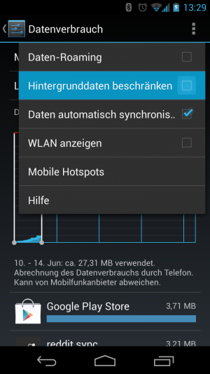 Abbildung 2: Deaktivieren Sie das Datenversand von Apps, die im Hintergrund arbeiten.