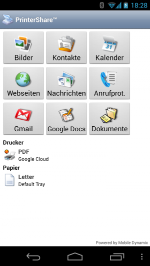 Abbildung 8: PrinterShare Mobile Print verfügt über eine sehr übersichtliche Benutzerführung.
