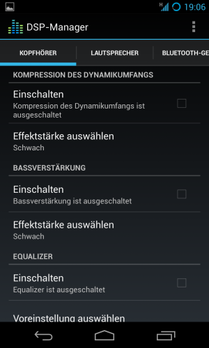 Abbildung 6: Der DSP-Manager holt aus jedem CyanogenMod-Handy den besten Sound heraus.