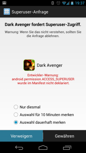 Abbildung 2: Lehnen Sie Root-Anfragen von Apps grundsätzlich ab, wenn der Grund dafür nicht ersichtlich ist.