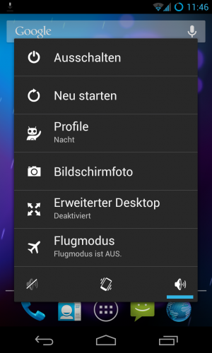 Abbildung 3: Dieses Menü sehen Sie bei CyanogenMod, wenn Sie den Ausschalt-Knopf betätigen.