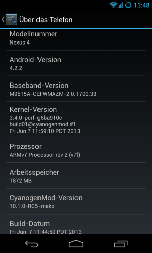 Abbildung 4: Die Android-Version 4.2 entspricht der CyanogenMod-Version 10.1.