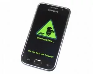 Abbildung 1: Das Samsung Galaxy S im Download-Modus vor dem Flashen des Original-Images mit Odin 3.