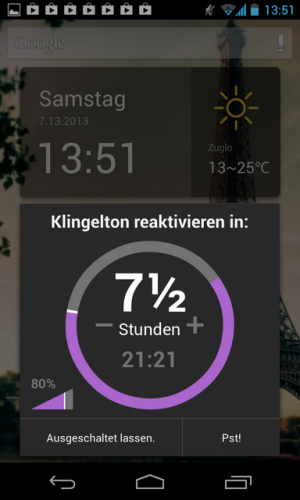 Abbildung 6: Mit Shush bleibt das Handy nur so lange stumm, wie Sie es möchten.