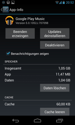 Hören Sie oft Musik über Google Play Music, dann werden ganz schön viele Daten zwischengespeichert.