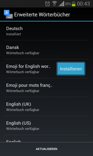 Abbildung 4: Erweiterte Smilys lassen sich für das englischsprachige Keyboard aktivieren.