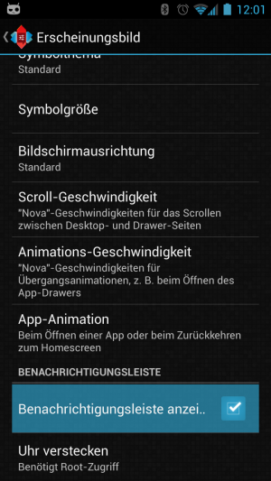 Abbildung 5: Der Nova Launcher bietet Ihnen die Option die Statusbar vom Desktop zu nehmen.