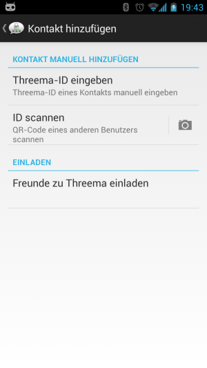 Abbildung 3: Threema-Kontakte fügen Sie entweder manuell, per Einladung oder über einen QR-Code ein.
