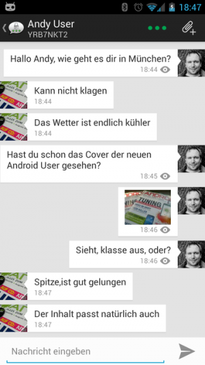 Abbildung 6: Im Chat unterscheidet sich Threema nicht von anderen Messengern wie WhatsApp.