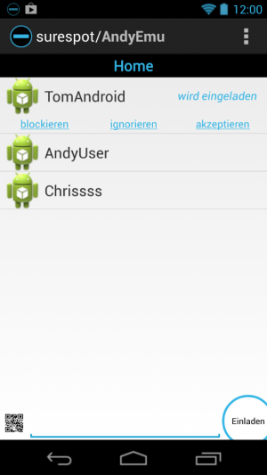 Abbildung 9: Surespot gleich Ihr Adressbuch nicht Online ab. Kontakte müssen Sie von Hand anlegen.