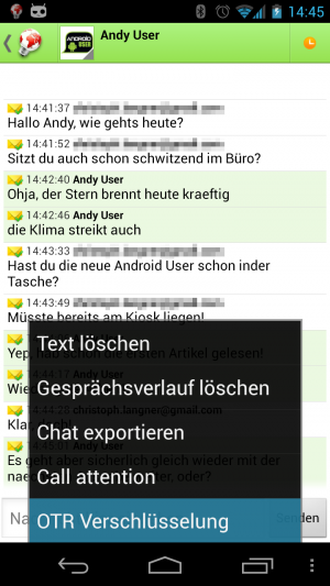 Abbildung 13: Zur Verschlüsselung setzt Xabber auf das verbreitete Off-the-Record Messaging.