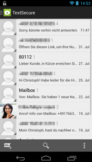 Abbildung 14: Dies ist nicht die normale SMS-App Androids, sondern das verschlüsselnde TextSecure.