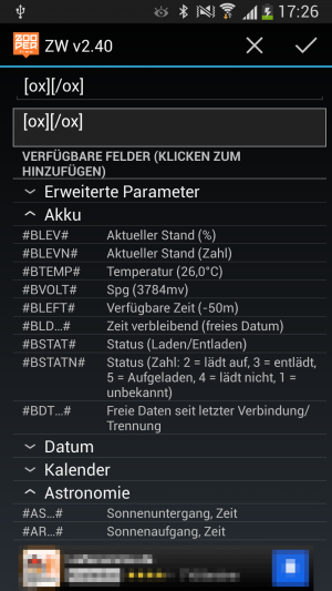 Abbildung 6: Daten vom Akku, über Astronomie bis hin zum Wetter kann Zooper Widget verarbeiten.