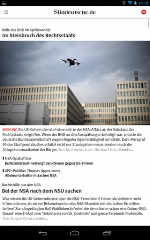 Abbildung 4: Das SZ Online-Team berichtet kompetent über das Tagesgeschehen, die dazugehörige App ist dezent gestaltet.
