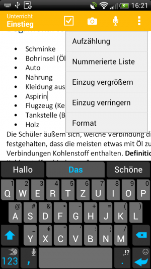 Abbildung 5: Im Menü des Notiz-Editors finden Sie weitere Formatierungen für Ihren Text.