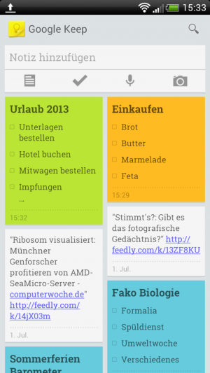 Abbildung 6: Google Keep besticht in erster Linie durch seine Schnelligkeit und einfache Bedienung.