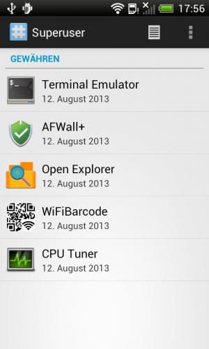 Abbildung 8: Das HTC One V wurde gerootet, über die Superuser-App kontrollieren Sie die Root-Rechte.