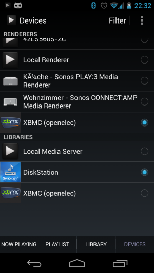 Abbildung 12: Leiten Sie mit BubbleUPnP Videostreams ohne Umweg vom Handy auf das Media Center.