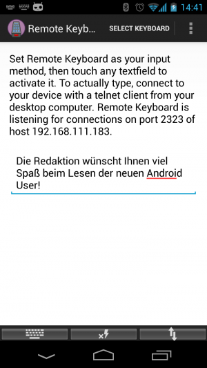 Abbildung 3: Das Remote Keyboard hat keine eigenen Taste, die Eingabe erfolgt über den PC.