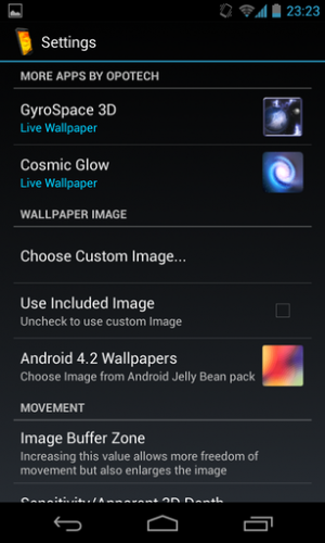 Abbildung 6: Wählen Sie aus den vorgegebenen Wallpapern eins aus, oder nehmen Ihr eigenes, der Live Wallpaper verwandelt es in 3D.