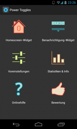Abbildung 9: Durch das übersichtlich aufgebaute App Menü macht es echte Freude mit den Power Toggles zu arbeiten.