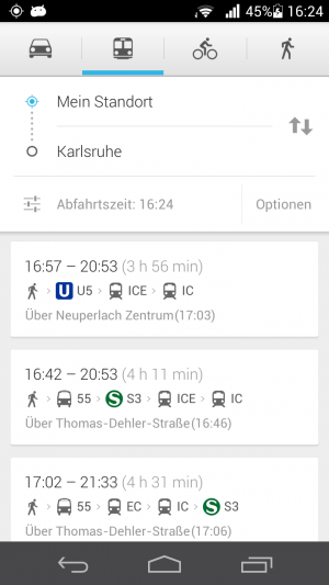 Abbildung 6: Google Maps bezieht aktuelle Fahrpläne direkt von der Bahn und der Verkehrsverbünden.