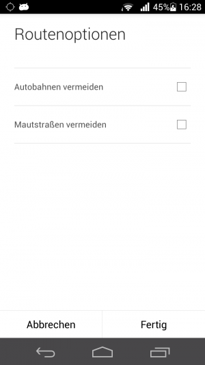 Abbildung 10: Über die Routenoptionen vermeiden Sie bei der Navigation Autobahnen oder Mautstraßen.