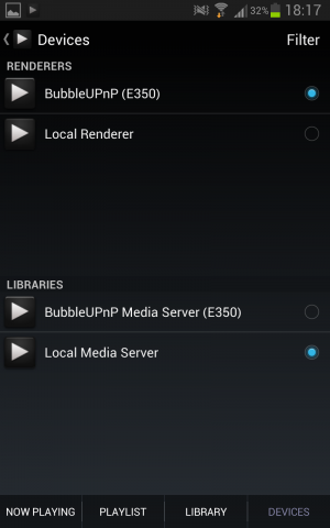 Abbildung 1: Unter Devices legen Sie fest, welches Gerät Abspieler (Renderer) sein soll und welches die Medien bereitstellt (Media Server).