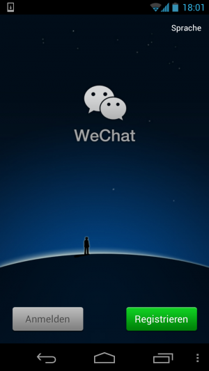 Abbildung 2: WeChat gibt es seit neuestem auch auf Deutsch. Die Registrierung erfolgt via Handynummer.